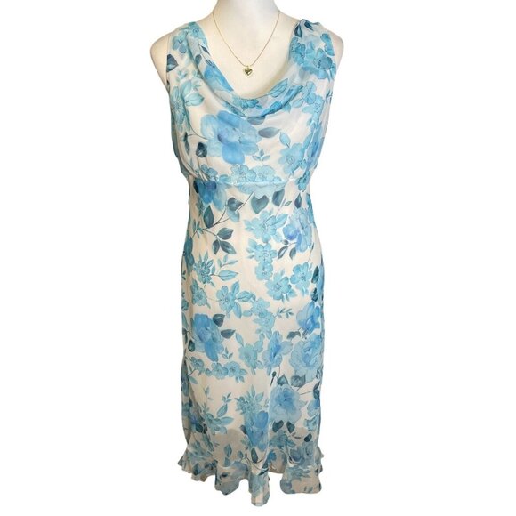 Vintage B Smart Floral Sleeveless Midi Dress Cowl Neck Y2K Boho Fairy Sz M/L - Picture 1 of 10
